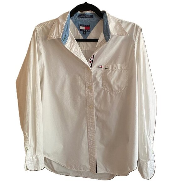 Vintage 90s 00s Y2K 100% cotton Tommy Jeans white button down casual shirt top - Picture 2 of 15